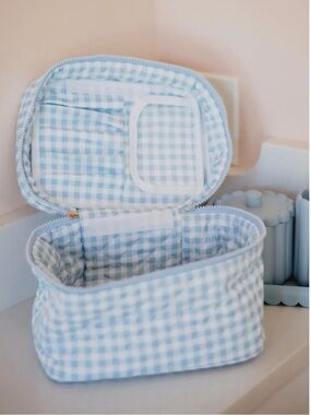 Katydid Blue Gingham Travel Makeup Organizer